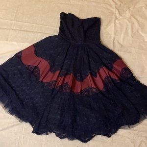 Betsy Johnson Evening Dark Blue Lace strapless dress. Formal dressy wedding